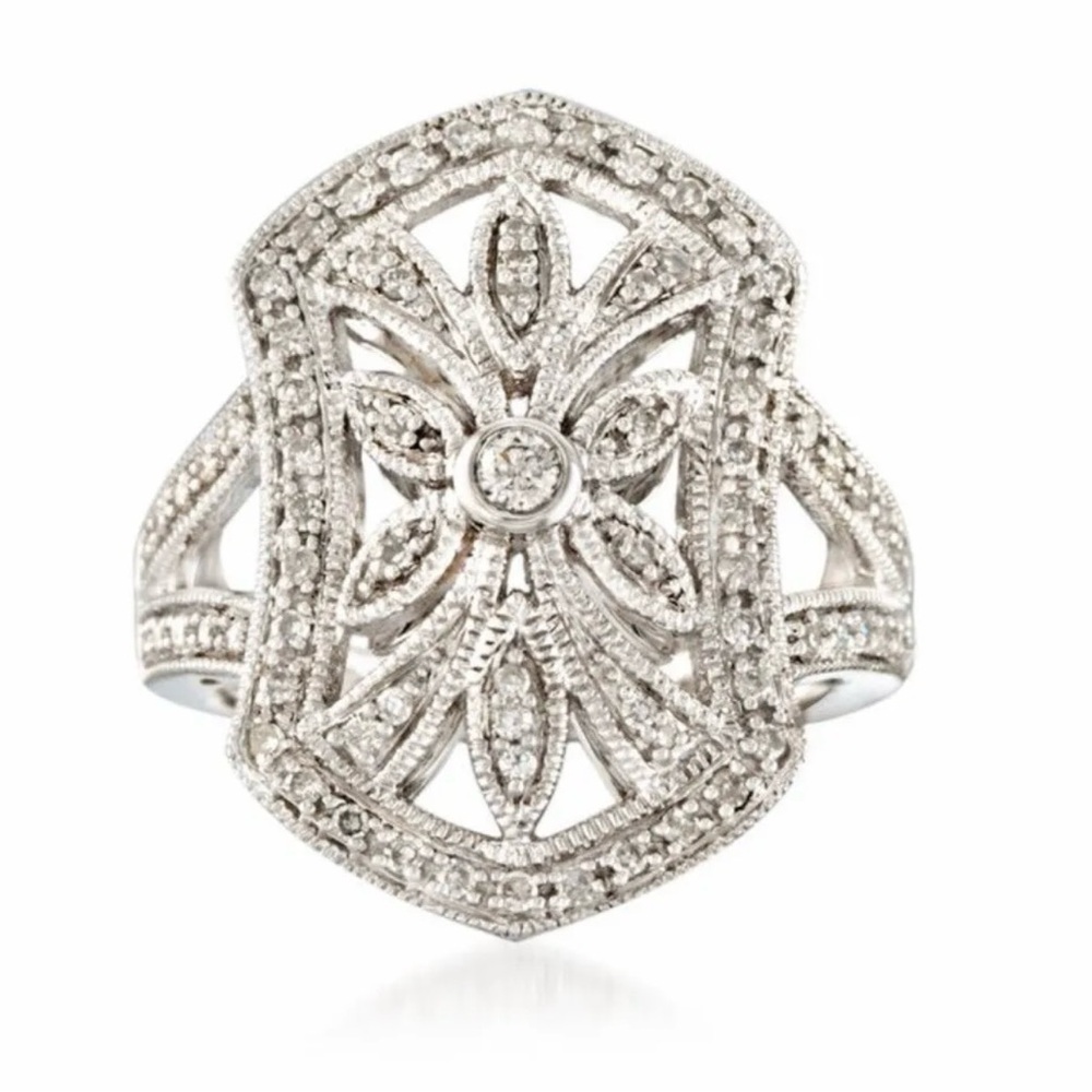 Ross Simons .51 ct tw Diamond Vintage-Style Ring in Sterling Silver Retired Sz 8